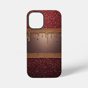 🍷 ゴールドラメ上でのワインレッドのドリップエレガンス ✨💎 iPhone 12 MINIケース
