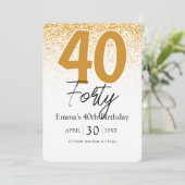 ゴールドラメ手書き40歳の誕生日招待状 シーズンカード (スタンド正面)