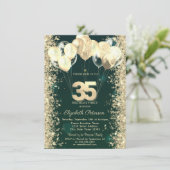 ゴールドラメ風船 グリーン 35歳の誕生日お祝いバルーン 招待状 (スタンド正面)
