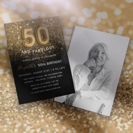 ゴールドラメ50歳の誕生日おめでとう 招待状