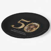 ゴールドラメ50歳の誕生日フォト ペーパープレート (アングル)