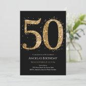 ゴールドラメ50歳の誕生日 招待状 (スタンド正面)