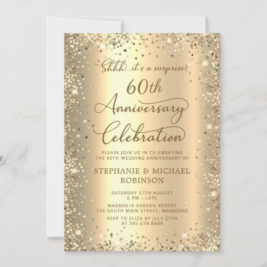 ゴールドラメ60周年記念結婚式 招待状 (正面)