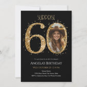 ゴールドラメ60歳の誕生日フォト 招待状 (正面)
