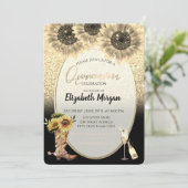 ゴールドラメ、ひまわり、ガラスのクィンセañera 招待状 (スタンド正面)