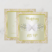 ゴールドラメ ダイヤモンド フラワー 宝石 & リボン RSVP (正面/裏面)