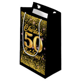 ゴールドラメ ピンクスター 50個 50歳の誕生日 スモールペーパーバッグ