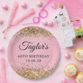ゴールドラメ ピンク 40歳の誕生日 ペーパープレート (パーティー)