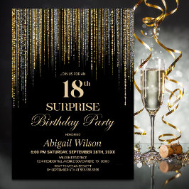 ゴールドラメ ブラック サプライズ18歳の誕生日パーティー 招待状