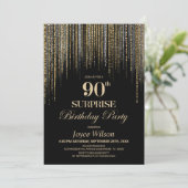 ゴールドラメ ブラック サプライズ 90歳の誕生日パーティー 招待状 (スタンド正面)