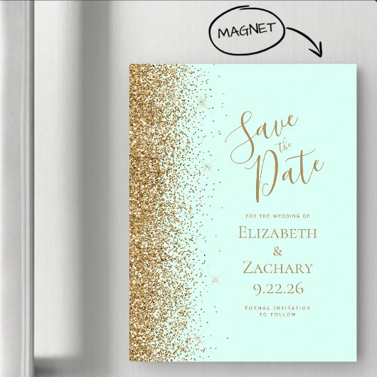ゴールドラメ ミントグリーン マグネット式 Save the Date