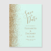 ゴールドラメ ミントグリーン マグネット式 Save the Date (正面)