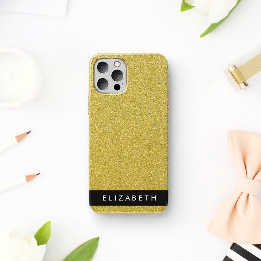 ゴールドラメ、ラメ背景、お名前 iPhone 16ケース