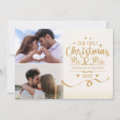 ゴールドラメ 初めてのクリスマス 2枚の写真 Mr & Mrs シーズンカード (正面)