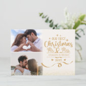 ゴールドラメ 初めてのクリスマス 2枚の写真 Mr & Mrs シーズンカード (スタンド正面)