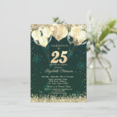 ゴールドラメ 紙吹雪 風船 グリーン 25歳の誕生日 招待状 (スタンド正面)