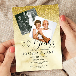 ゴールドラメ 結婚50周年記念フォト 招待状