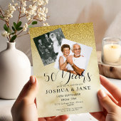 ゴールドラメ 結婚50周年記念フォト 招待状
