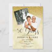 ゴールドラメ 結婚50周年記念フォト 招待状 (正面)