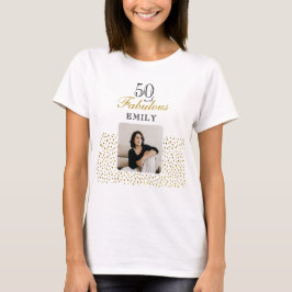 ゴールドラメ 50歳の誕生日お祝いフォトTシャツ Tシャツ