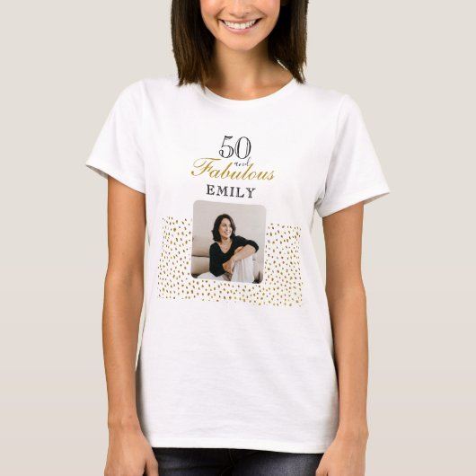 ゴールドラメ 50歳の誕生日お祝いフォトTシャツ Tシャツ (正面)