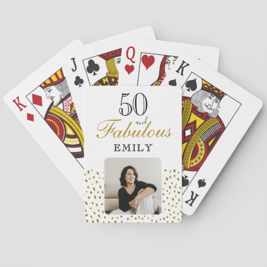 ゴールドラメ 50歳の誕生日お祝い写真入り トランプ (裏面)