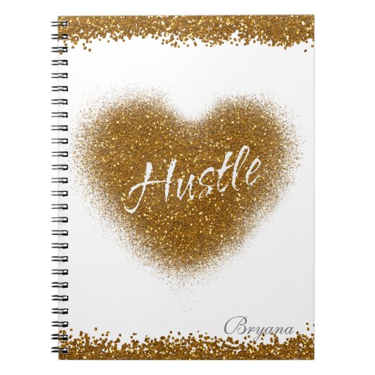ゴールドラメ HUSTLE ハート グラマーノートブック ジャーナル (正面)