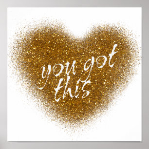 ゴールドラメ YOU GOT THIS 華やかハートウォールプリント ポスター