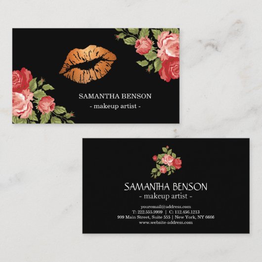 ゴールドリップス メイクアップアーティスト フラワーリーフ 名刺 (正面/裏面)