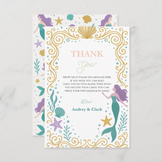 ゴールドリトルマーメイド10歳の誕生日 海の下 サンキューカード (正面/裏面)