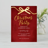 ゴールドリボンの弓 オフィス 会社のクリスマスパーティー 箔招待状 (立ち正面)