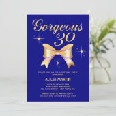 ゴールドリボンガールゴージャス30ネイビー30歳の誕生日 招待状 (スタンド正面)