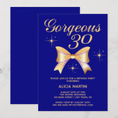 ゴールドリボンガールゴージャス30ネイビー30歳の誕生日 招待状 (正面/裏面)