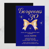 ゴールドリボンガール ゴージャス30 ネイビー 30歳誕生日 招待状 (正面/裏面)