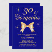ゴールドリボンガール 30 & ゴージャス ネイビー 30歳の誕生日 招待状 (正面/裏面)