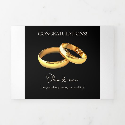 ゴールドリングの結婚式お祝いカード - エレガント 三つ折り招待状 (カバー)