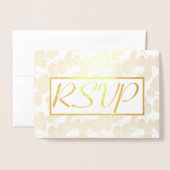 ゴールドリーフの葉の結婚式RSVP 箔カード (封筒付き正面)