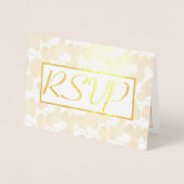 ゴールドリーフの葉の結婚式RSVP 箔カード (正面)