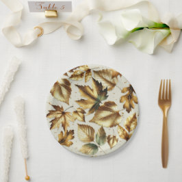 ゴールドリーフアーモンドベージュグリーム秋のウェディング ペーパープレート