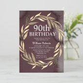 ゴールドリーフリース 男性90歳誕生日パーティー招待状 招待状 (スタンド正面)