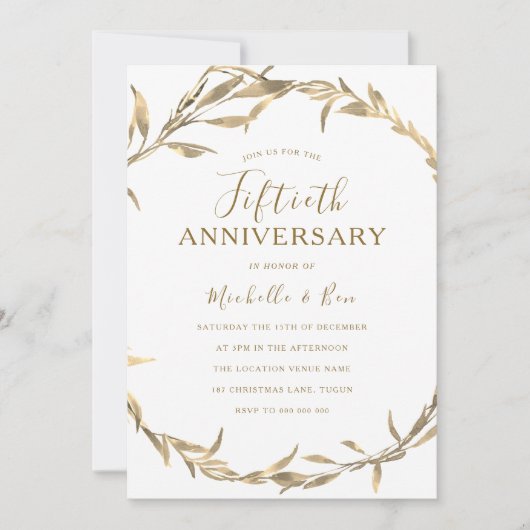ゴールドリーフリース 50周年結婚記念日 招待状 (正面)