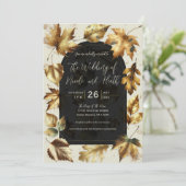 ゴールドリーフ アーモンドベージュ クリーム ブラック 秋のウェディング 招待状 (スタンド正面)