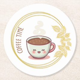 ゴールドリーフ コースター付きコーヒータイム ラウンドペーパーコースター
