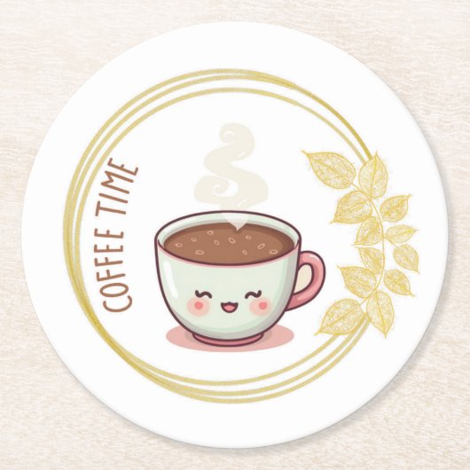 ゴールドリーフ コースター付きコーヒータイム ラウンドペーパーコースター (正面)