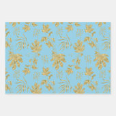 ゴールドリーフ ネイビー ホワイト グリーン 春のブライダルシャワー ラッピングペーパーシート (正面2)