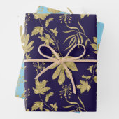 ゴールドリーフ ネイビー ホワイト グリーン 春のブライダルシャワー ラッピングペーパーシート (インサイチュ)