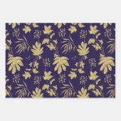 ゴールドリーフ ネイビー ホワイト グリーン 春のブライダルシャワー ラッピングペーパーシート (正面)