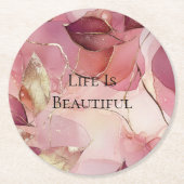 ゴールドリーフ バーガンディ ブラッシュピンク ラウンドペーパーコースター (正面)