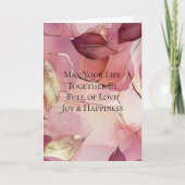 ゴールドリーフ バーガンディ ブラッシュ ピンク ウェディング カード (正面)