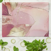 ゴールドリーフ バーガンディ ブラッシュ ピンク キッチンタオル (折り畳み)